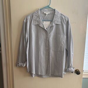 beachlunchlounge Grey and White Striped Button Down Shirt